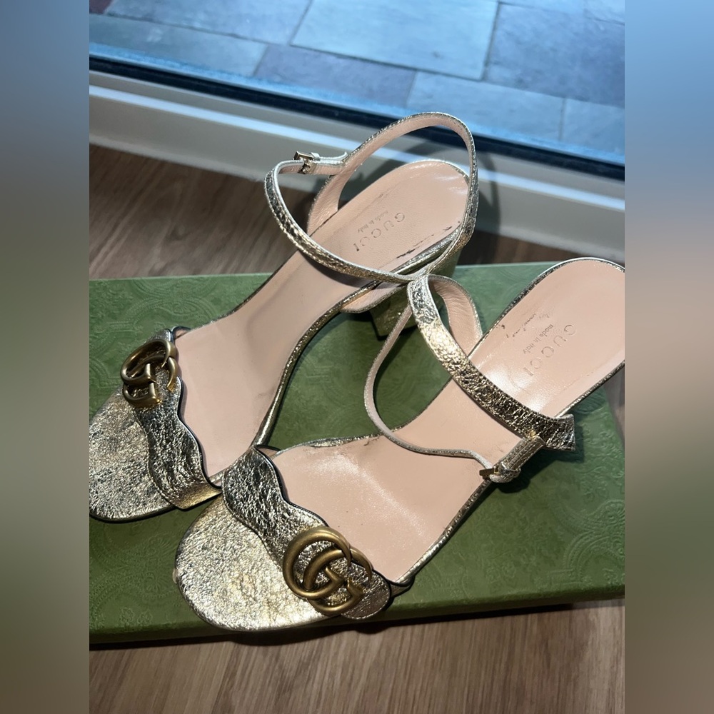 Gucci Marmont mid heel sandal - gold